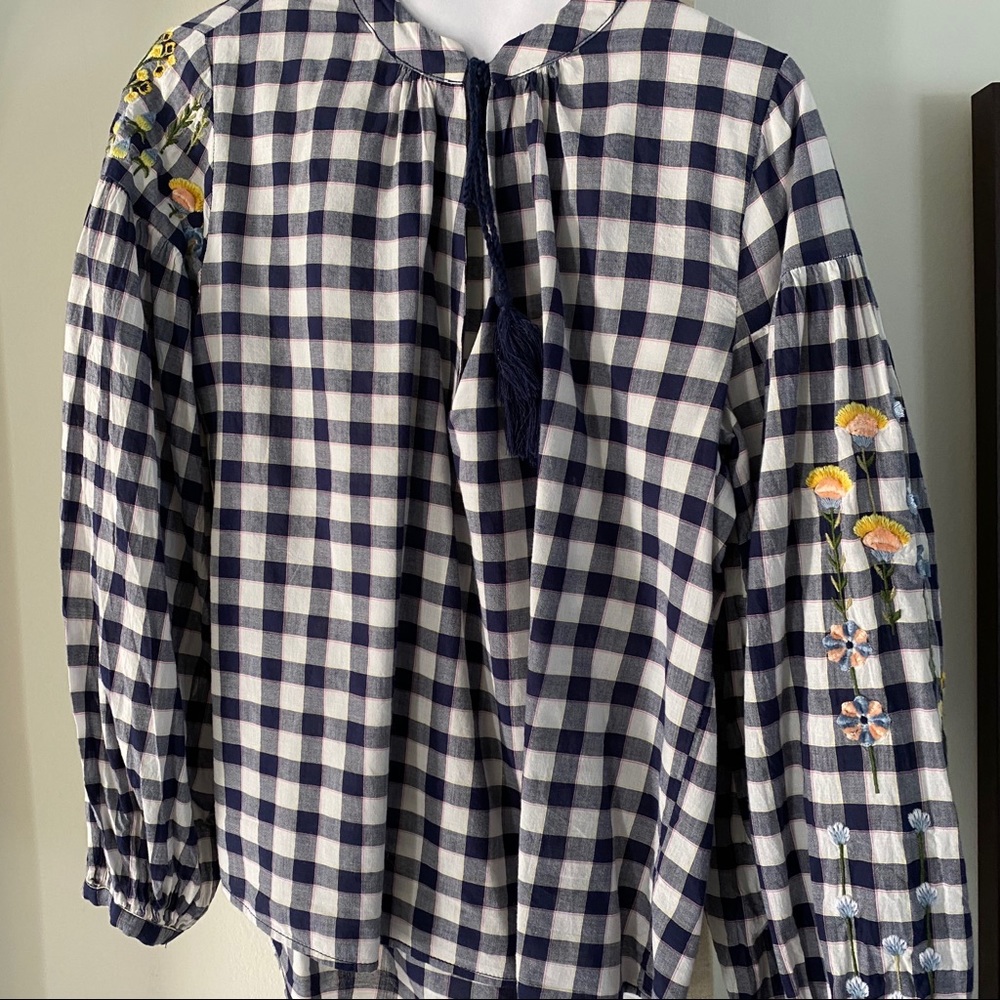 H&M L.O.G.G, Navy/White Check, Floral EmbroidShirt